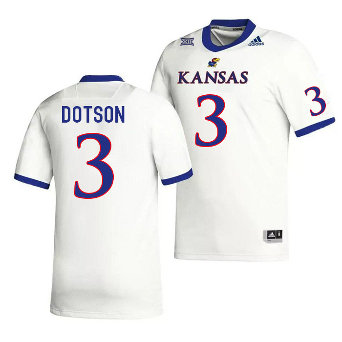 Men #3 Mello Dotson Kansas Jayhawks College Football Jerseys Stitched Sale-White